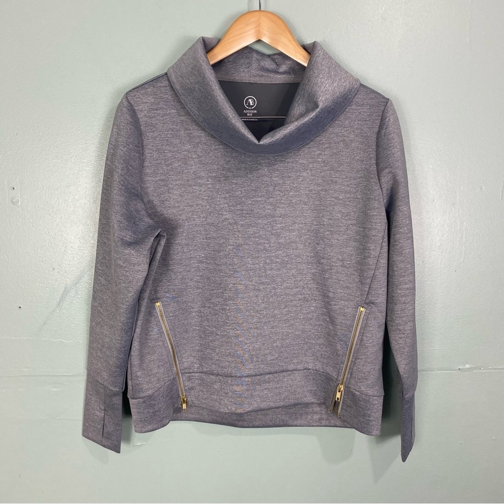 Addison Bay Everyday Pullover Gray Sz XS Sweatshirt Zippers Cowl Neck